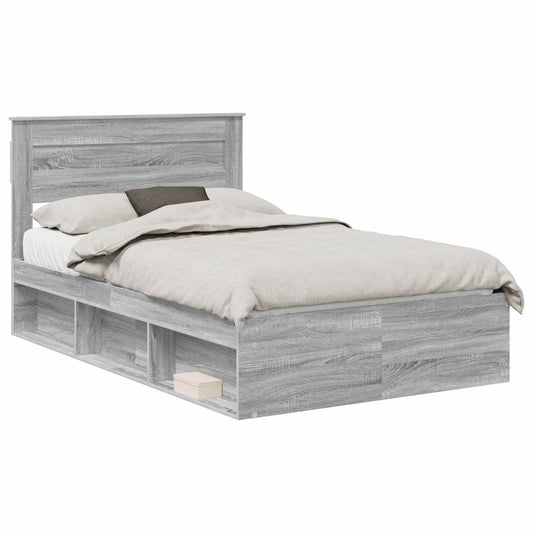 Bed Frame Plain Grey Sonoma 135 x 190 cm Solid Pine Wood