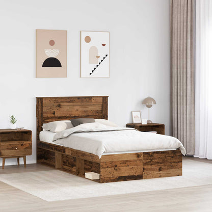 Bed Frame with Headboard Old Wood 135 x 190 cm Solid Pine Wood