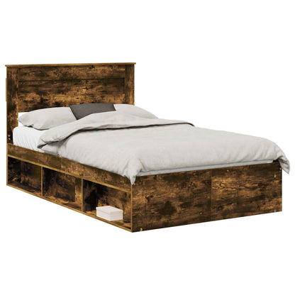 Bed Frame with Storage Smoked Oak 120 x 190 cm Solid Pine Wood