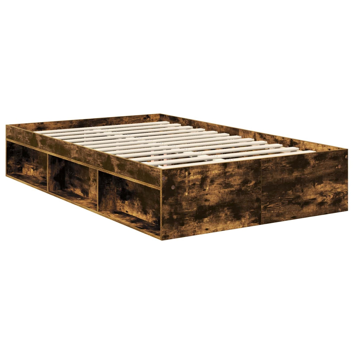 Bed Frame with Storage Smoked Oak 120 x 190 cm Solid Pine Wood