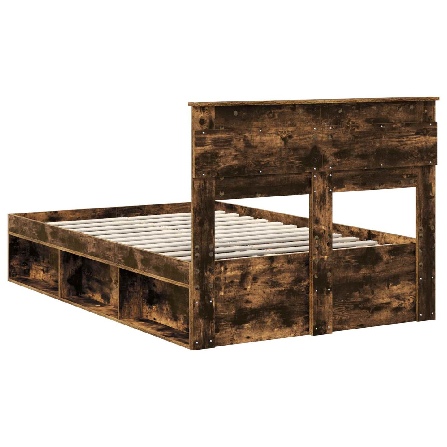 Bed Frame with Storage Smoked Oak 120 x 190 cm Solid Pine Wood