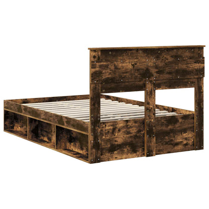 Bed Frame with Storage Smoked Oak 120 x 190 cm Solid Pine Wood