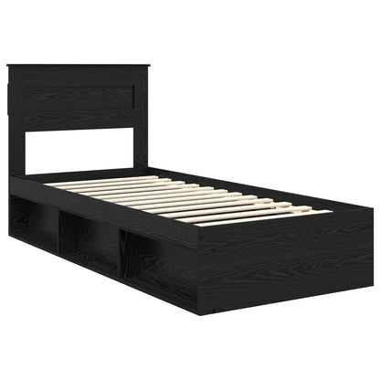 Bed Frame with Headboard Black 100 x 200 cm Solid Pine Wood