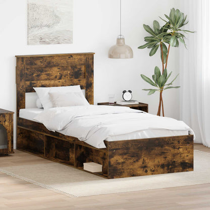 Bed Frame with Storage Smoked Oak 100 x 200 cm Solid Pine Wood