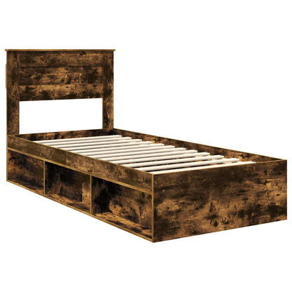 Bed Frame with Storage Smoked Oak 100 x 200 cm Solid Pine Wood