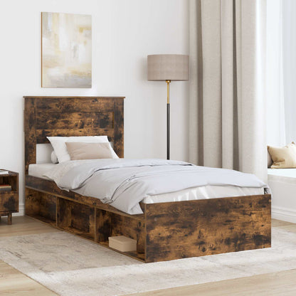 Bed Frame with Headboard Smoked Oak 90 x 190 cm Solid Pine Wood
