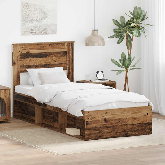 Bed Frame with Headboard Old Wood 90 x 190 cm Solid Pine Wood