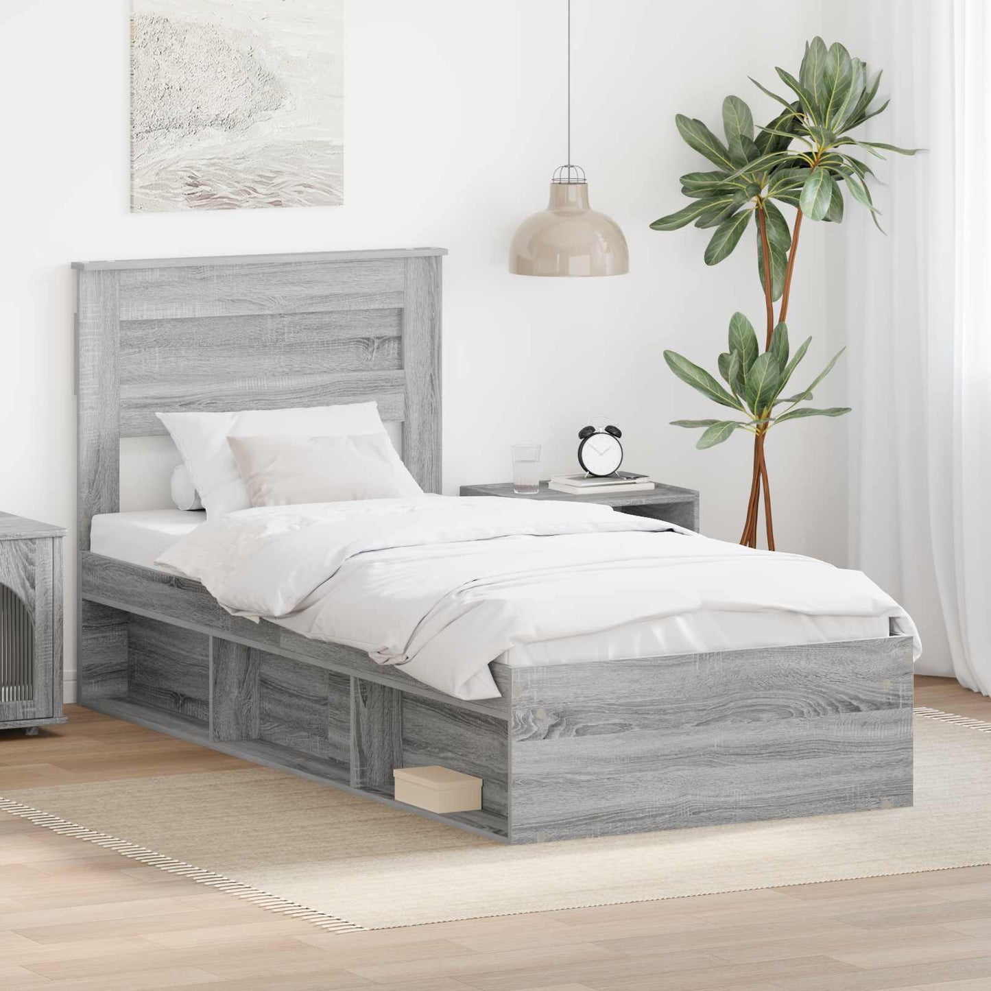 Bed Frame with Storage Grey Sonoma 90 x 200 cm Solid Pine Wood