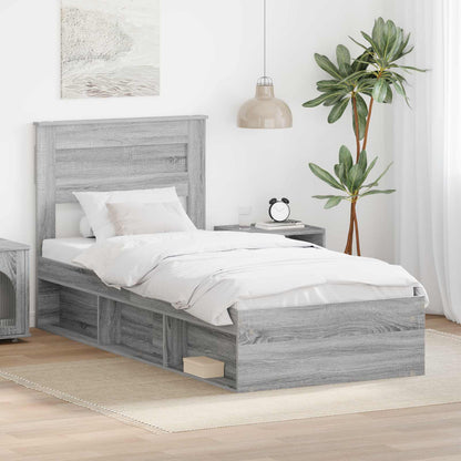 Bed Frame with Storage Grey Sonoma 90 x 200 cm Solid Pine Wood