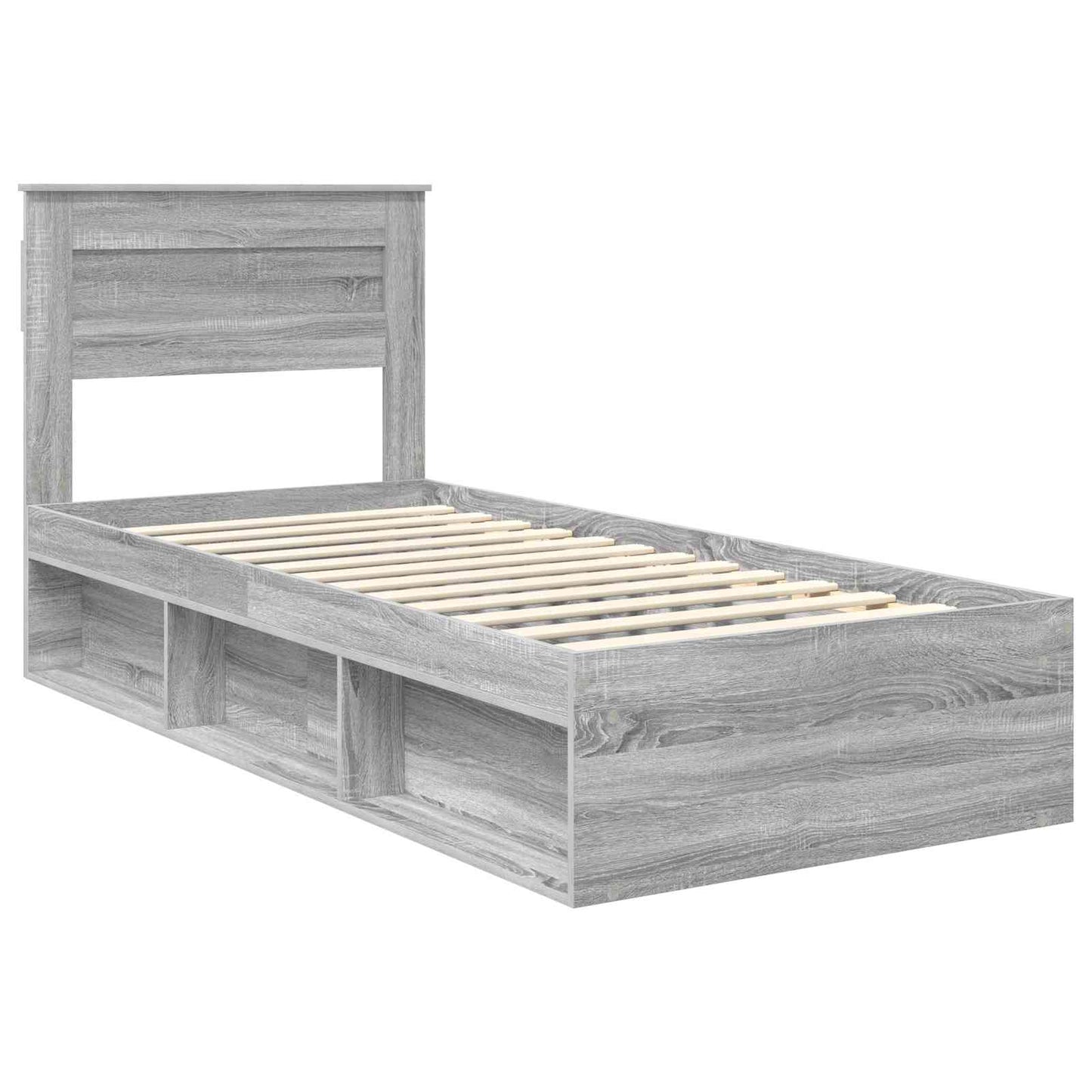Bed Frame with Storage Grey Sonoma 90 x 200 cm Solid Pine Wood