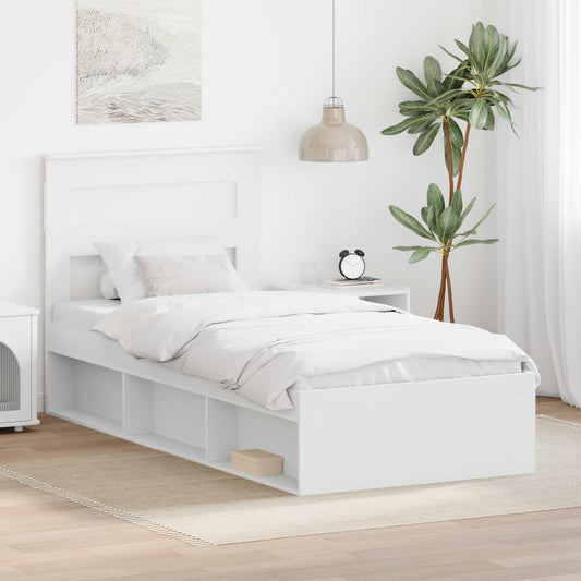 Bed Frame Plain with Storage White 75 x 190 cm Solid Pine Wood