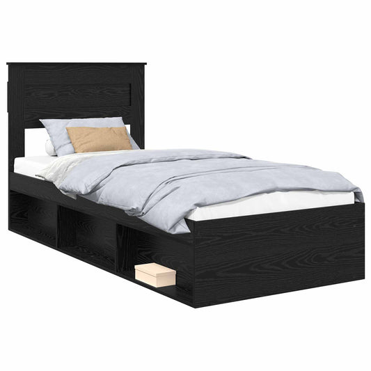 Bed Frame Plain with Storage Black 75 x 190 cm Solid Pine Wood
