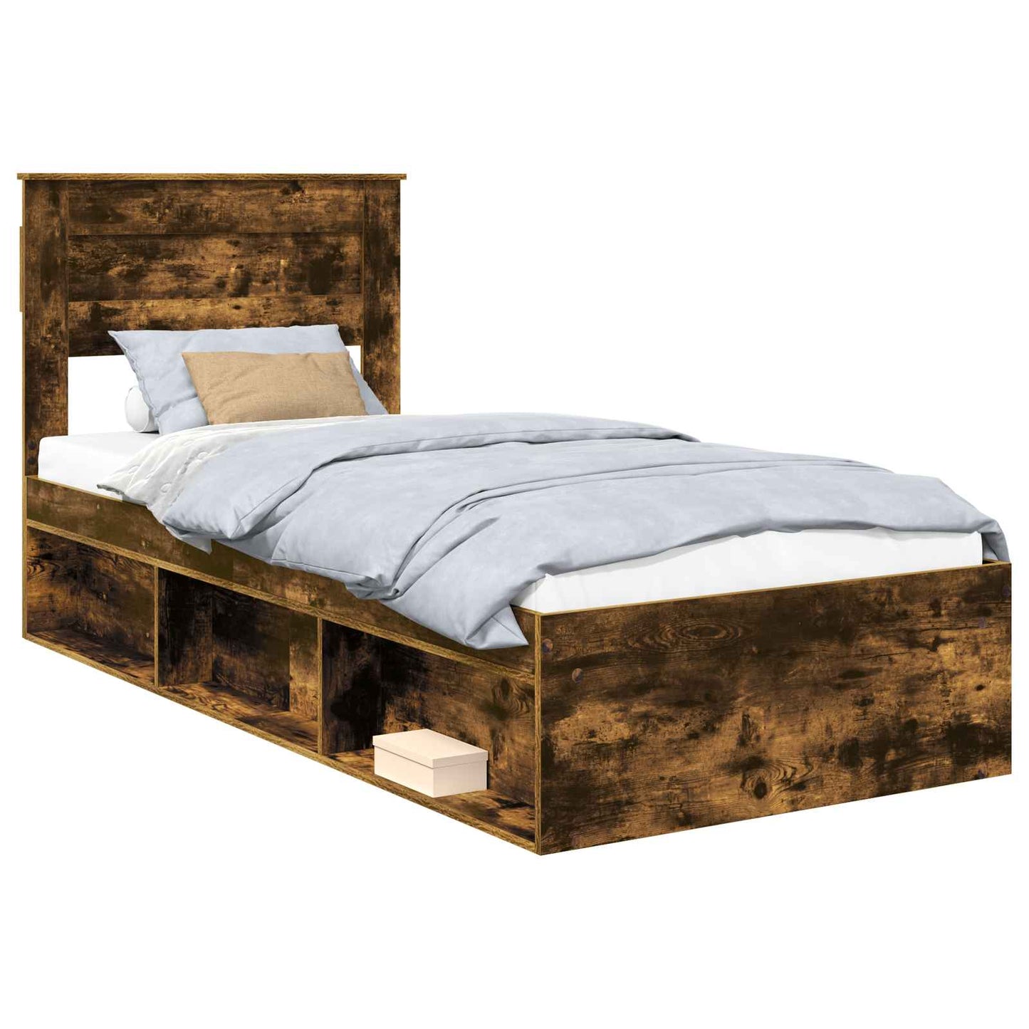 Bed Frame with Headboard Smoked Oak 75 x 190 cm Solid Pine Wood
