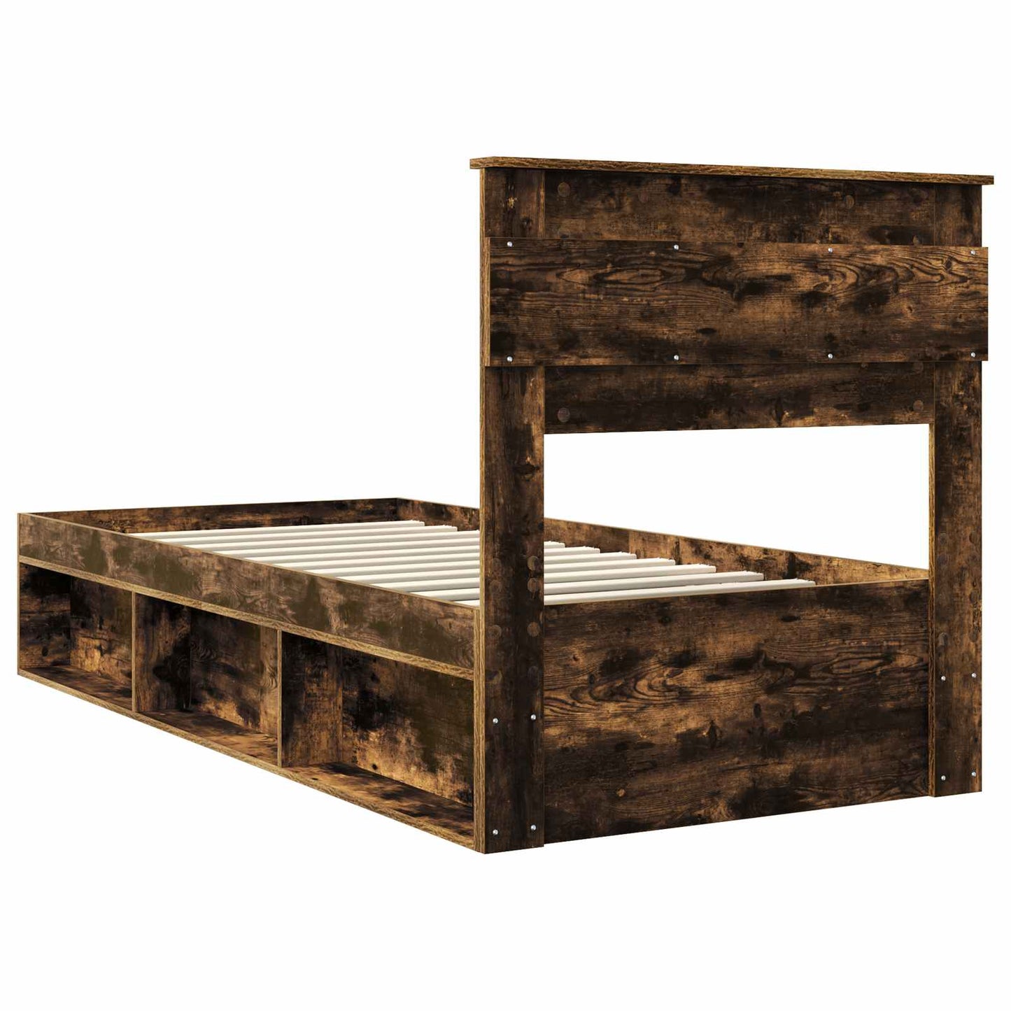 Bed Frame with Headboard Smoked Oak 75 x 190 cm Solid Pine Wood