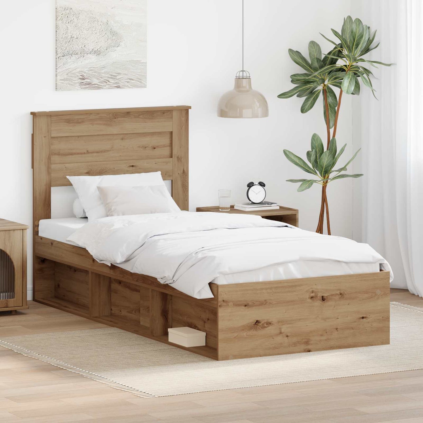 Bed Frame with Storage Artisian Oak 75 x 190 cm Solid Pine Wood
