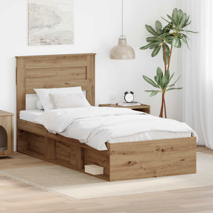 Bed Frame with Storage Artisian Oak 75 x 190 cm Solid Pine Wood