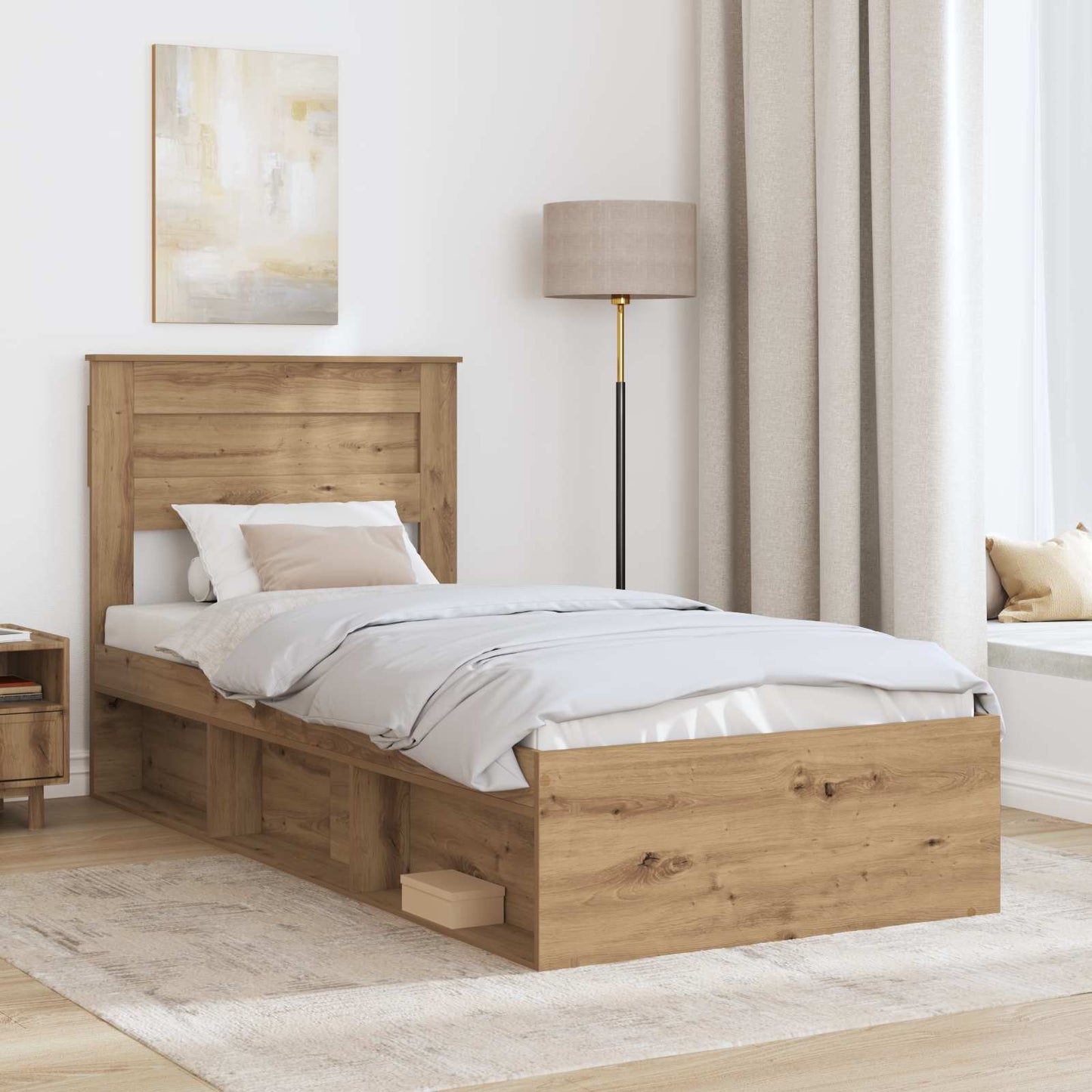 Bed Frame with Storage Artisian Oak 75 x 190 cm Solid Pine Wood