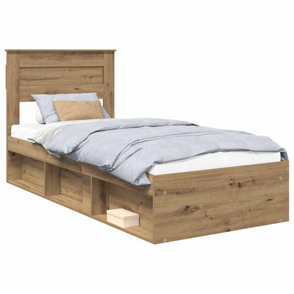 Bed Frame with Storage Artisian Oak 75 x 190 cm Solid Pine Wood