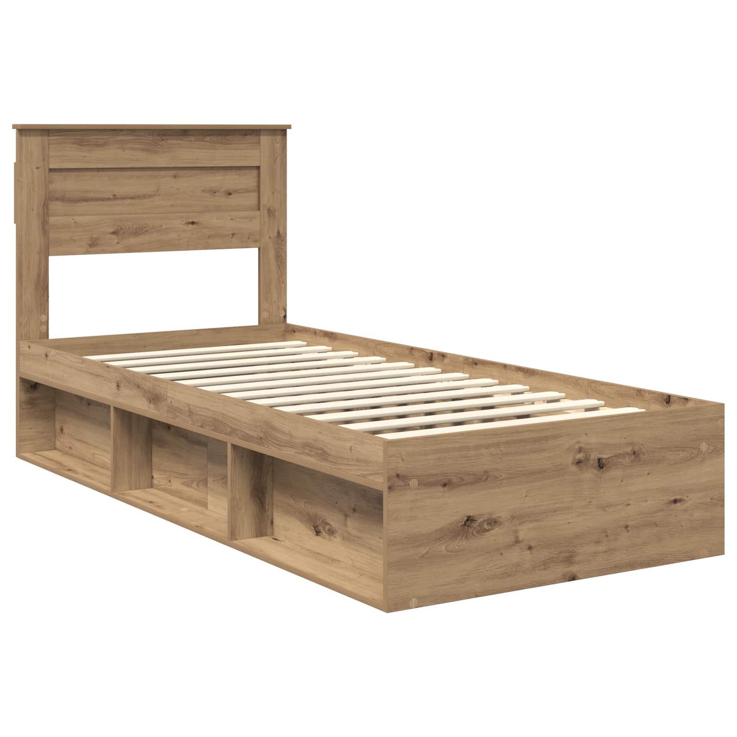 Bed Frame with Storage Artisian Oak 75 x 190 cm Solid Pine Wood