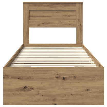 Bed Frame with Storage Artisian Oak 75 x 190 cm Solid Pine Wood