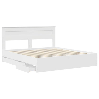 Bed Frame with Drawer White 200 x 200 cm Engineer Wood