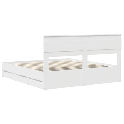 Bed Frame with Drawer White 200 x 200 cm Engineer Wood