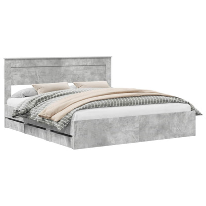 Bed Frame with Drawer Concrete Grey 200 x 200 cm Engineer Wood