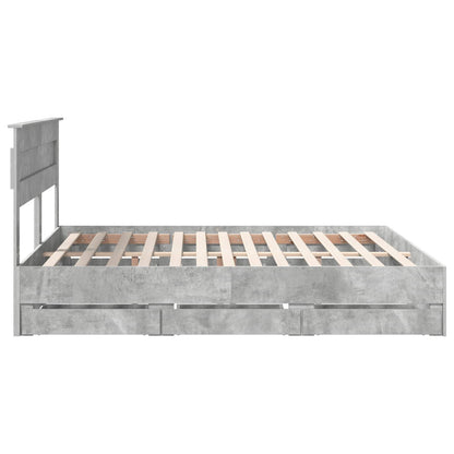 Bed Frame with Drawer Concrete Grey 200 x 200 cm Engineer Wood