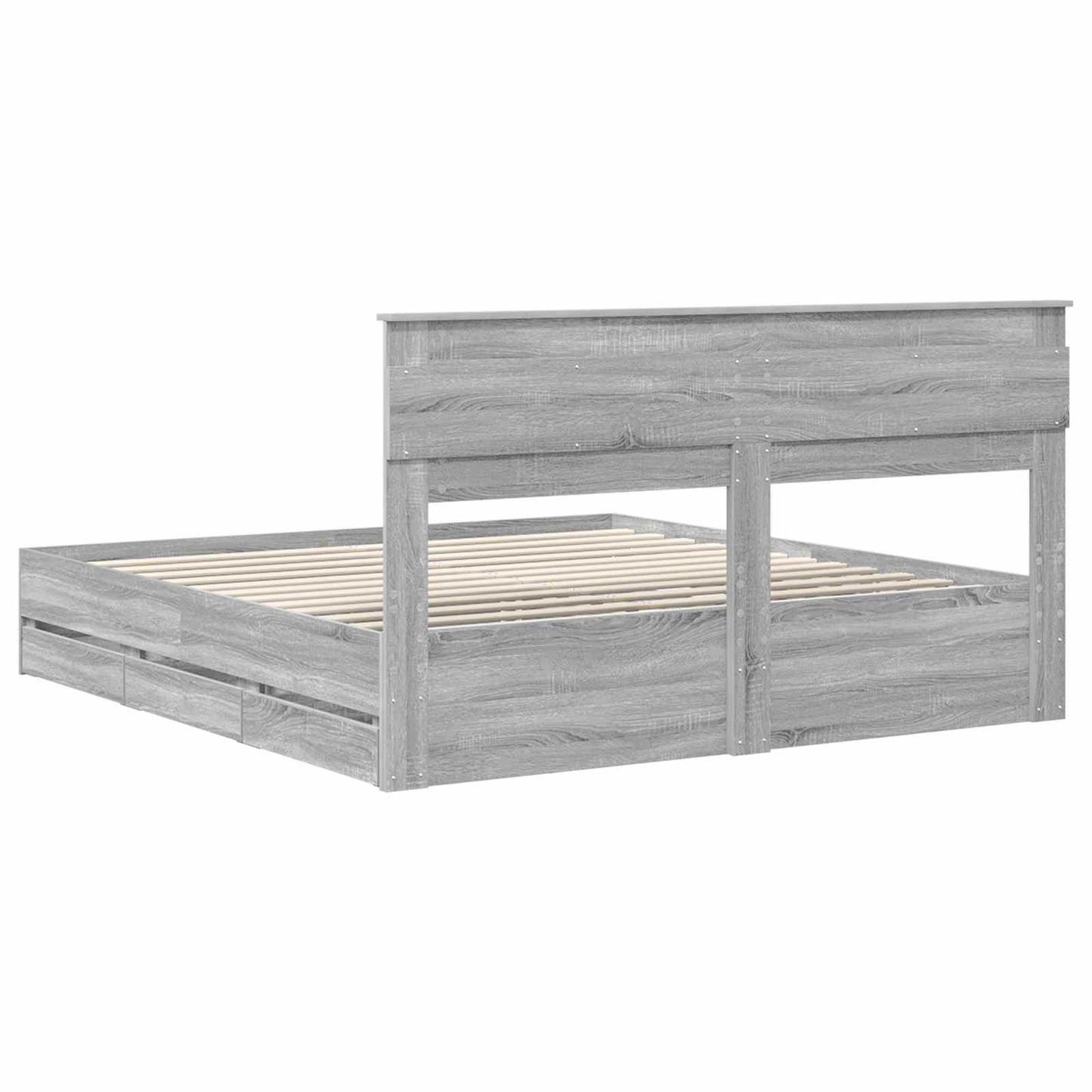 Bed Frame with Drawer Grey Sonoma 200 x 200 cm Engineer Wood