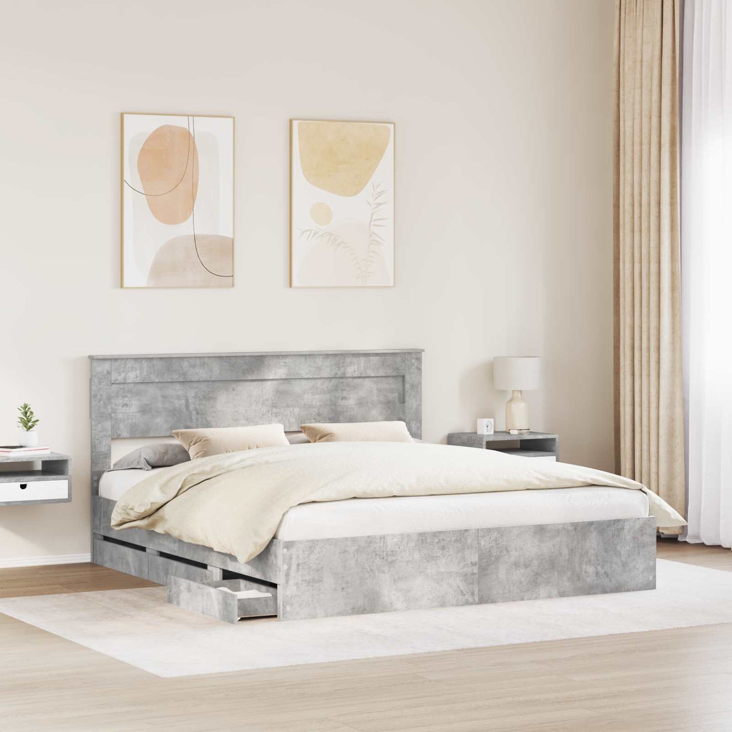 Bed Frame with Drawer Concrete Grey 180 x 200 cm Engineer Wood