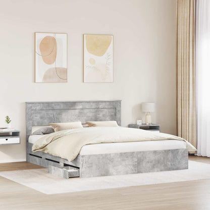 Bed Frame with Drawer Concrete Grey 180 x 200 cm Engineer Wood