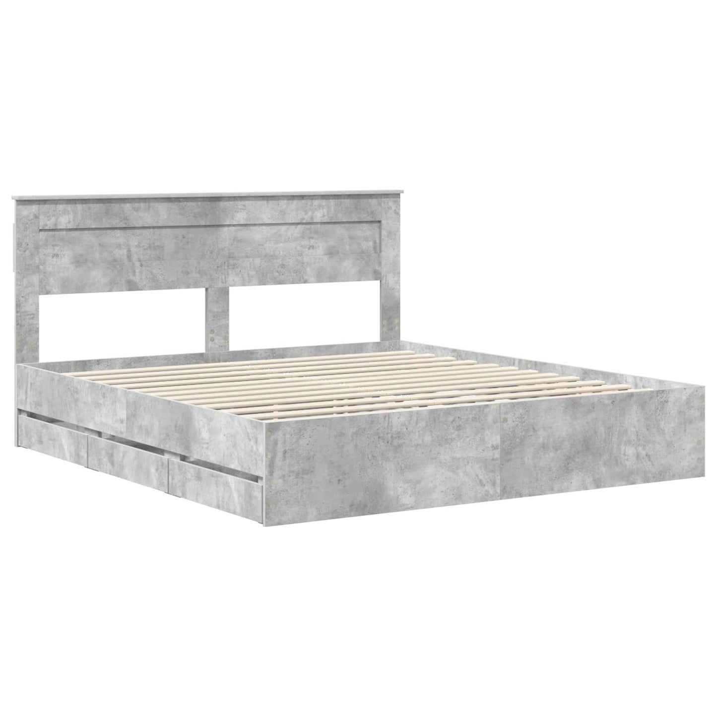 Bed Frame with Drawer Concrete Grey 180 x 200 cm Engineer Wood