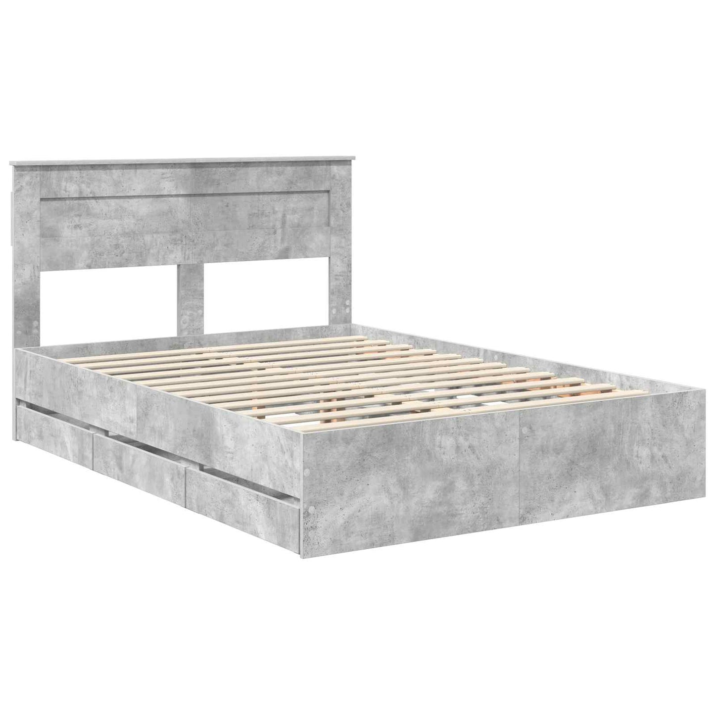 Bed Frame with Drawer Concrete Grey 160 x 200 cm Engineer Wood