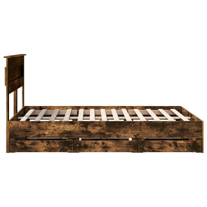 Bed Frame with Drawer Smoked Oak 160 x 200 cm Engineer Wood