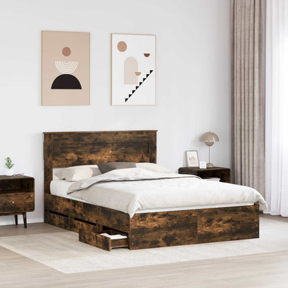Bed Frame with Drawer Smoked Oak 140 x 190 cm Engineer Wood
