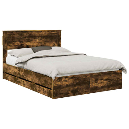 Bed Frame with Drawer Smoked Oak 140 x 190 cm Engineer Wood