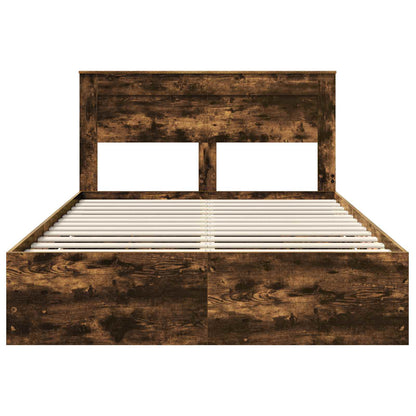 Bed Frame with Drawer Smoked Oak 140 x 190 cm Engineer Wood