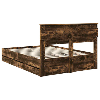 Bed Frame with Drawer Smoked Oak 140 x 200 cm Engineer Wood