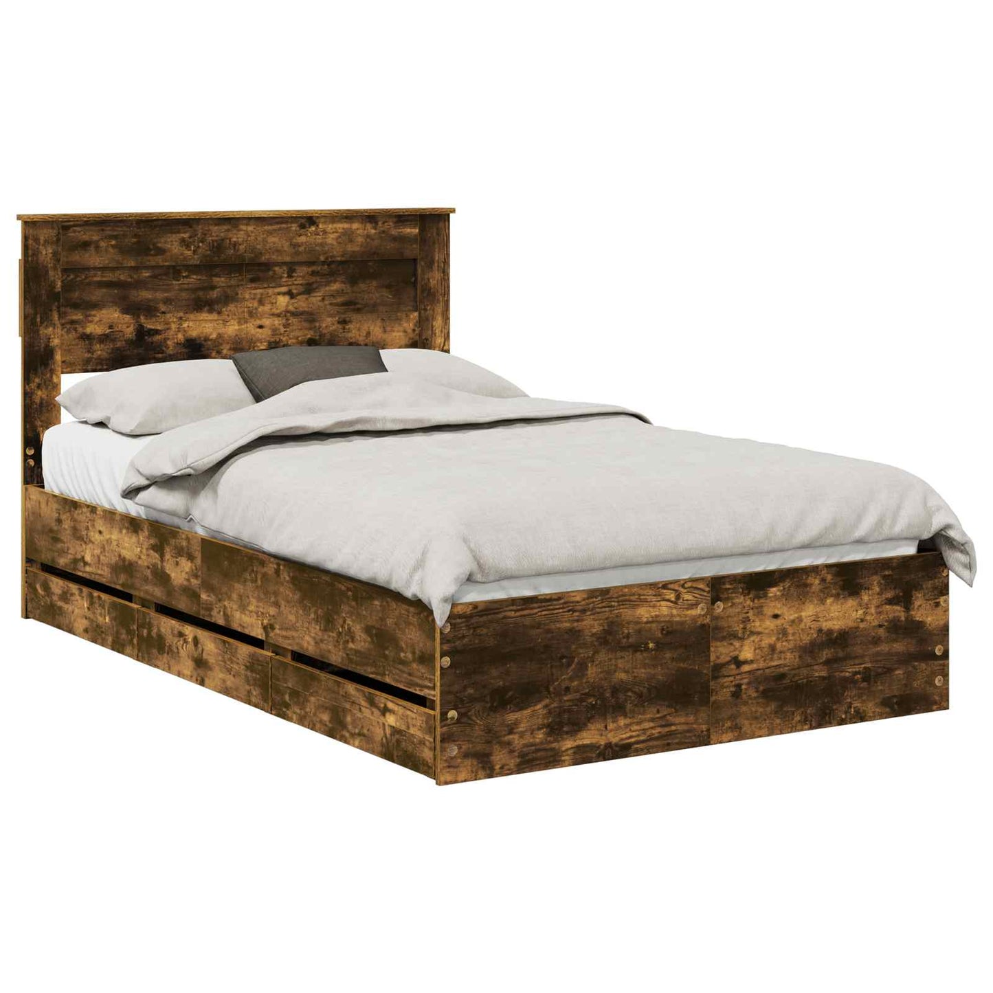 Bed Frame with Drawer Smoked Oak 135 x 190 cm Engineer Wood