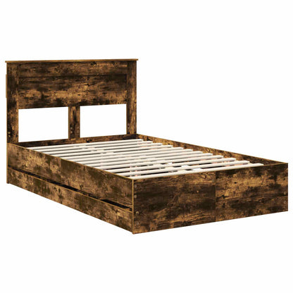 Bed Frame with Drawer Smoked Oak 135 x 190 cm Engineer Wood