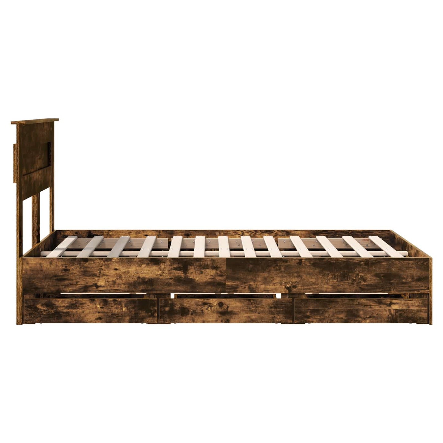Bed Frame with Drawer Smoked Oak 135 x 190 cm Engineer Wood