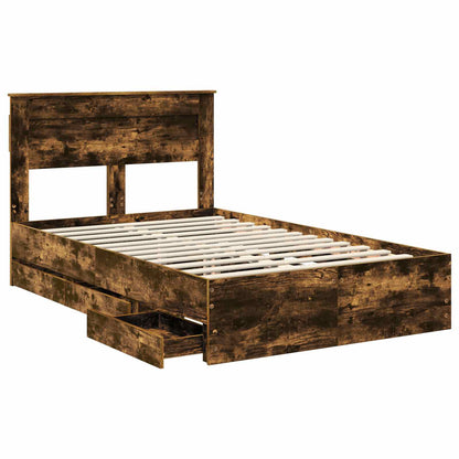 Bed Frame with Drawer Smoked Oak 120 x 190 cm Engineer Wood