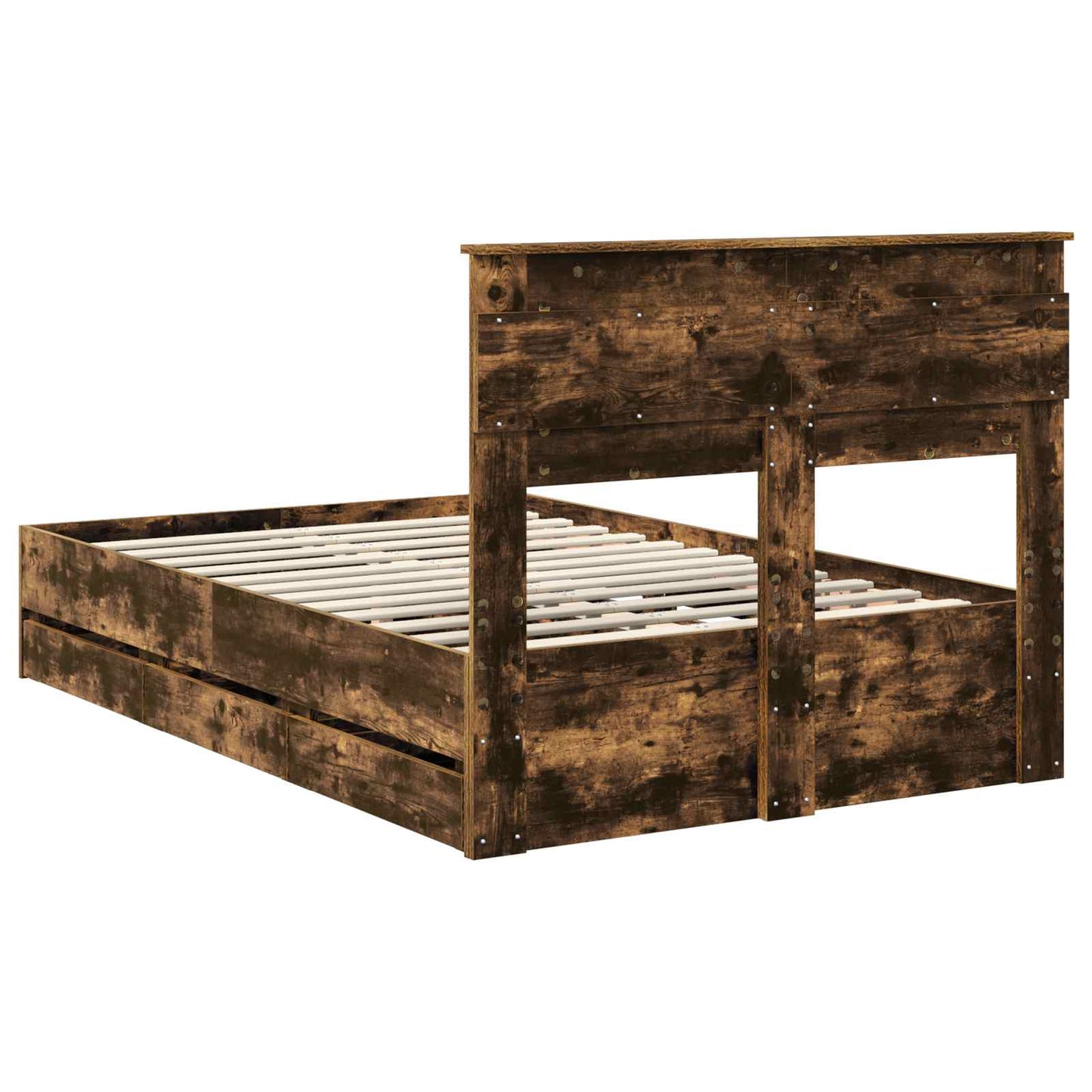 Bed Frame with Drawer Smoked Oak 120 x 190 cm Engineer Wood