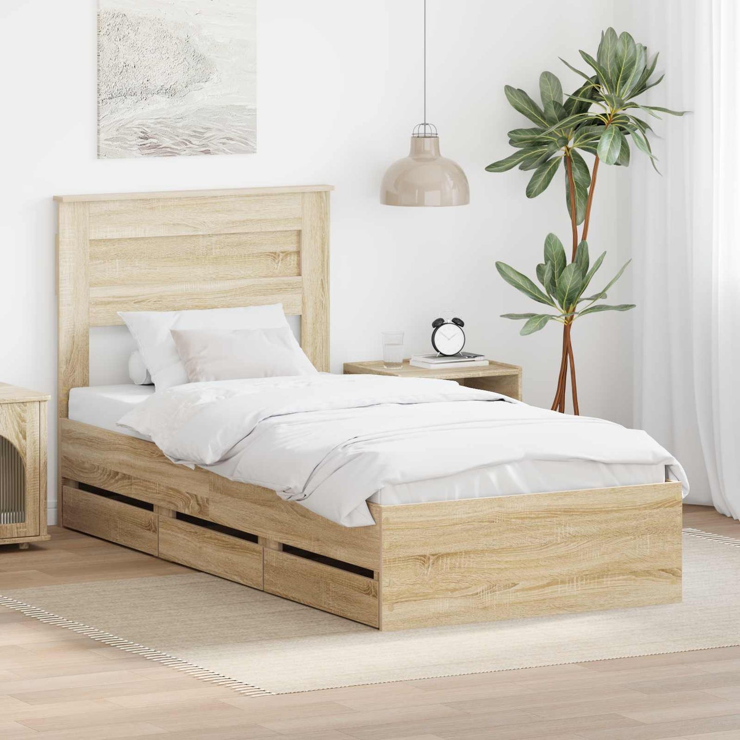 Bed Frame with Drawer Sonoma Oak 100 x 200 cm Engineer Wood