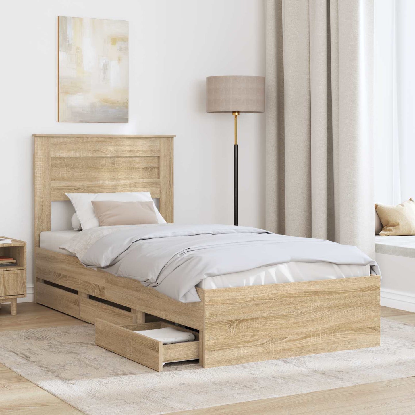 Bed Frame with Drawer Sonoma Oak 100 x 200 cm Engineer Wood