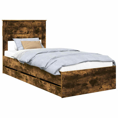 Bed Frame with Drawer Smoked Oak 100 x 200 cm Engineer Wood