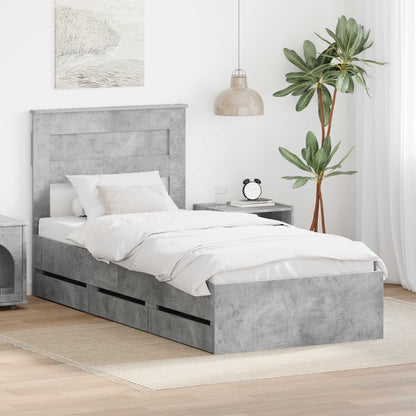 Bed Frame with Drawer Concrete Grey 90 x 190 cm Engineer Wood