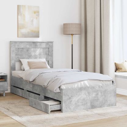 Bed Frame with Drawer Concrete Grey 90 x 190 cm Engineer Wood