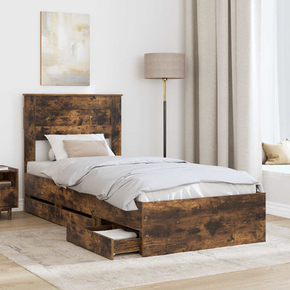 Bed Frame with Drawer Smoked Oak 90 x 190 cm Engineer Wood