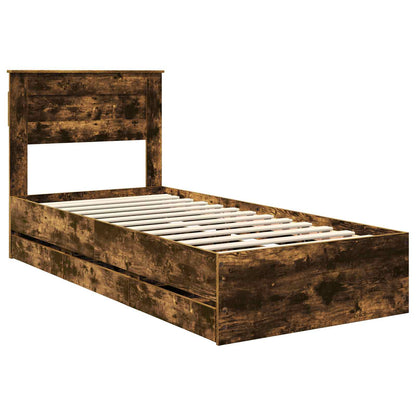 Bed Frame with Drawer Smoked Oak 90 x 190 cm Engineer Wood